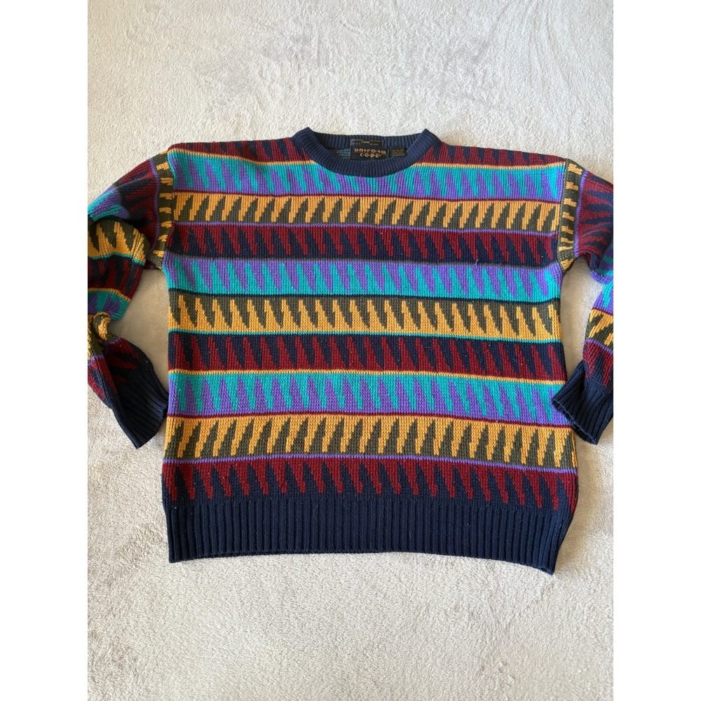 VTG Uniform Code SZ Large Patterned Sweater Colorful Geometric‎ Knit Coogi Style